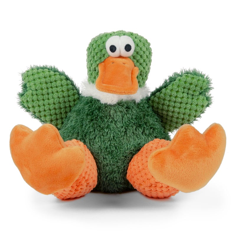 goDog Checkers Sitting Duck Squeaky Plush Dog Toy, Chew Guard Technology - Green, Large - Image 1